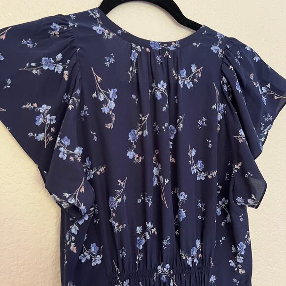 Rebecca Taylor Blue Floral Silk Smocked Waist Ruffle Hem Dress Size 2 - Picture 9 of 11